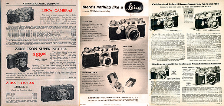 Anuncios del periódico de Leica, Zeiss y Contax